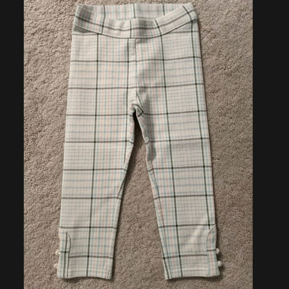 NWT Janie and Jack Plaid Ponte Button Cuff Pants, 2T